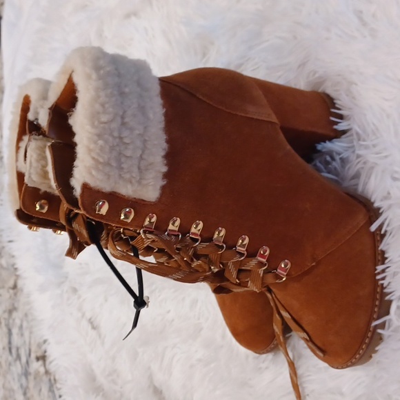 New w/o box Gianni Bini Sight-See Suede Shearling Hiker Platform Booties 9.5 NEW - Picture 8 of 13